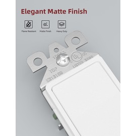 AIDA Matte White Single Pole Decorator Light Switch, 15Amp, 120/277V, Decorative Paddle Rocker Switch Replacement, Electrical Wall Switch,Residential/Commercial Grade, UL/CUL (20 Pack)
