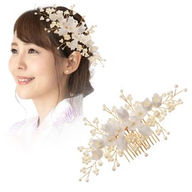 FASELE Party Wrap Comb, Long Sleeves, Hair Ornament, Wedding, Headdress Comb, Hairpin, Hair Accessory, Brides, Kimono, Clothes, Pearls, Flowers, Coming-of-age Ceremonies, Recitals, School Entrance