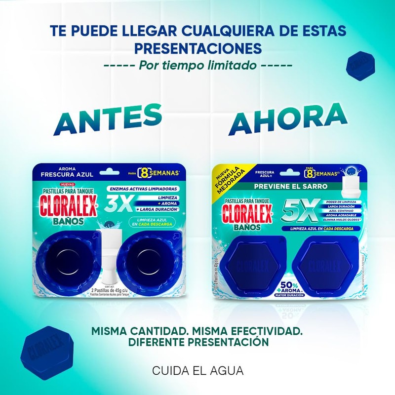 Cloralex Pastillas de baño p/tanque Fresc. Azul 2pz 80Gr