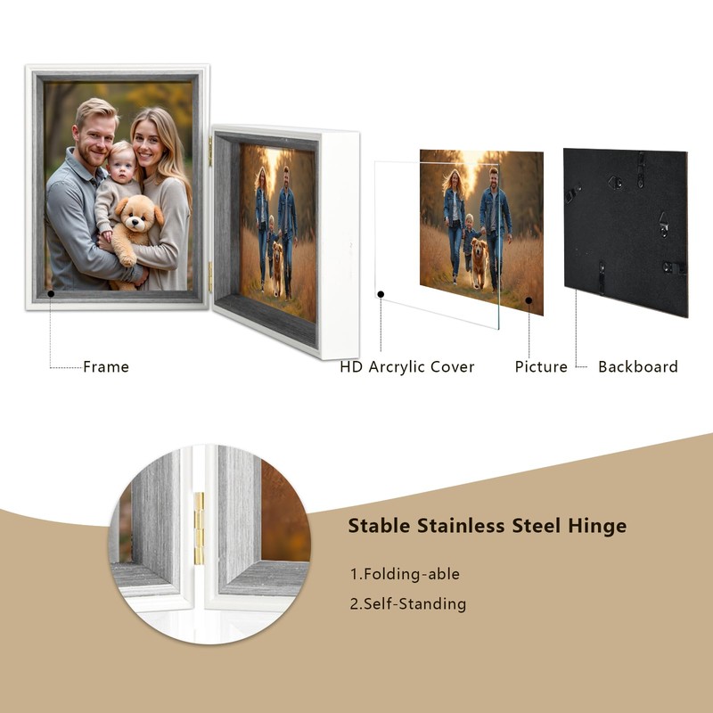 Epecfan Double Picture Frame 5x7 Vertical and Horizontal Hinged Picture