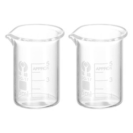 PATIKIL Pack of 2 5 ml Low Shape Glass Cups 3.3 Borosilicate Glass Scaled Printed Measuring Cups with Spout for Kitchen Laboratory Liquids
