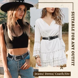 BELTROAD Vintage Western Belt with Buckle for Men and Women, Cowgirl Cowboy Belt, Men's Women's Western Belt, A Celebration Gift, Flower Buckle - Black Leaf