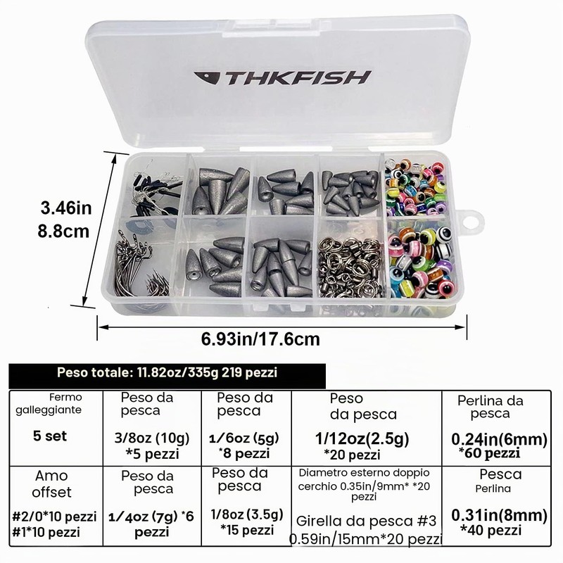 THKFISH Piombi da Pesca Accessori Pesca Texas Rig,Carolina Rig,Ami da