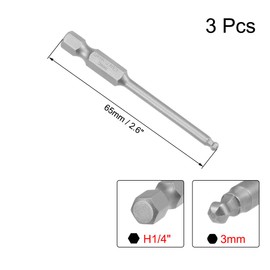 uxcell 3 Pcs H3 (3mm) Ball End Screwdriver Bits, S2 Steel Magnetic 2.6 Inch Long Drill Bit with 1/4 Inch Hex Shank