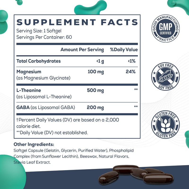 CyberCerix Liposomal L-Theanine 500mg, Complex with GABA 200mg & Magnesium