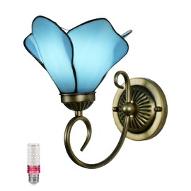 Aeyee Tiffany Wall Sconce, Flower Shaped Wall Light, Stained Glass Wall Lamp for Entrance, Bedroom, Hallway in Blue