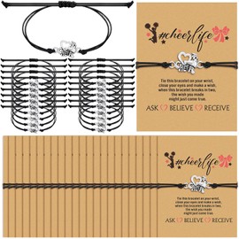 Huquary 24 Pcs Cheerleader Gifts Set Cheer Bracelets and Cheerlife Wish Card Adjustable Cheerleading Charm Bracelets Cheer Team Gifts for Kids Cheer Team Cheerleader Jewelry Accessories (Black)