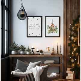 JUHMI Xmas Poster Set of 2, A5 (15 x 21 cm) Decoration with Saying for Christmas, Living Room Wall Decoration, Bedroom, Kitchen Decoration with and without Frame, Meet Me Under The Mistletoe