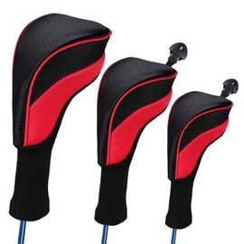 3 PCS Golf Head Cover Club Headcover Set for Drivers Fairway Woods Hybrid Fit Oversized Club Men Women (Red)