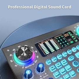 Multi-function Mixer Portable Digital Sound Card BT USB Mixing Console Built-in 48V Phantom Power Professional Live Mixer Sound Card Effect Device Built-in Rechargeable Battery for Mobile Phone Computer Live Broadcast Singing