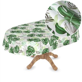 Oilcloth Tablecloth Washable Garden Tablecloth Oilcloth Rectangular Round Oval 140 x 180 cm Cut Edge Palm Leaves Green