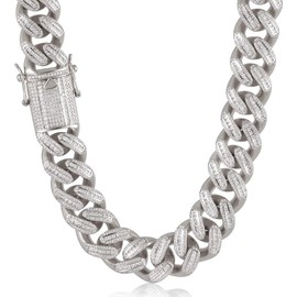 PY BLING Full Iced Out 18mm Thick Cuban Link Chain for Men Miami Cuban Necklace/Bracelet White Gold/18K Gold Plated 5A+ Cubic Zirconia Bling Simulated Diamond Hip Hop Jewelry for Men Women(WG,28)