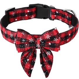 Kesote Dog Collar Cat Collar Dog Christmas Collar Large Dog Bow Adjustable Bow Red Christmas Gift Puppy (L)