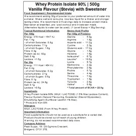 Whey Protein Isolate 90% - Vanilla Stevia Flavour (500g)