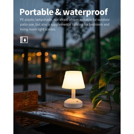 KDG Modern Cordless Small Table Lamps, Outdoor Portable Shower Waterproof LED Dimmable Desk Lamp, 5000mAh Rechargeable Battery Operated Lighting for Restaurant, Bedroom, Bathroom, Night Light (White)
