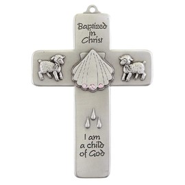 Creative Brands JC-3206-E Baptized in Christ Cross, 5-inch Height, Pewter and Crystal