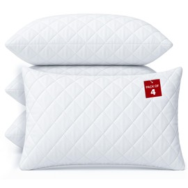 Lakhmaali Pillow Protectors Pack 4 – Standard Size 50x75cm, Premium Quilted Design, Zippered Closure, Breathable 100% Microfiber with Hollow Fiber Filling, Washable Pillow Covers for Home