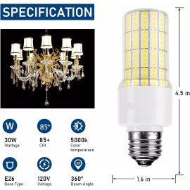 NS 3 Pack 30W LED Corn Light Bulb 5000K Daylight 3750 Lumens Super Bright, E26/E27