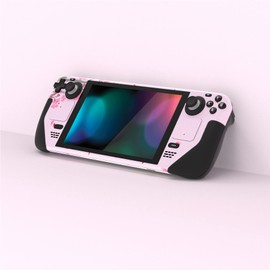 PlayVital Full Set Protective Skin Decal for Steam Deck LCD, Custom Stickers Vinyl Cover for Steam Deck OLED - Pink Cherry Blossom