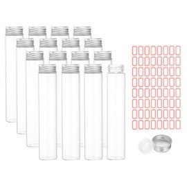 PATIKIL 80ml Test Tubes with Caps, 24Pcs 30x150mm Glass Clear Flat Bottom Test Tube Containers with Plastic Cap for Bead Party Candy Bath Salt Storage Scientific Experiment Plant(Silver)