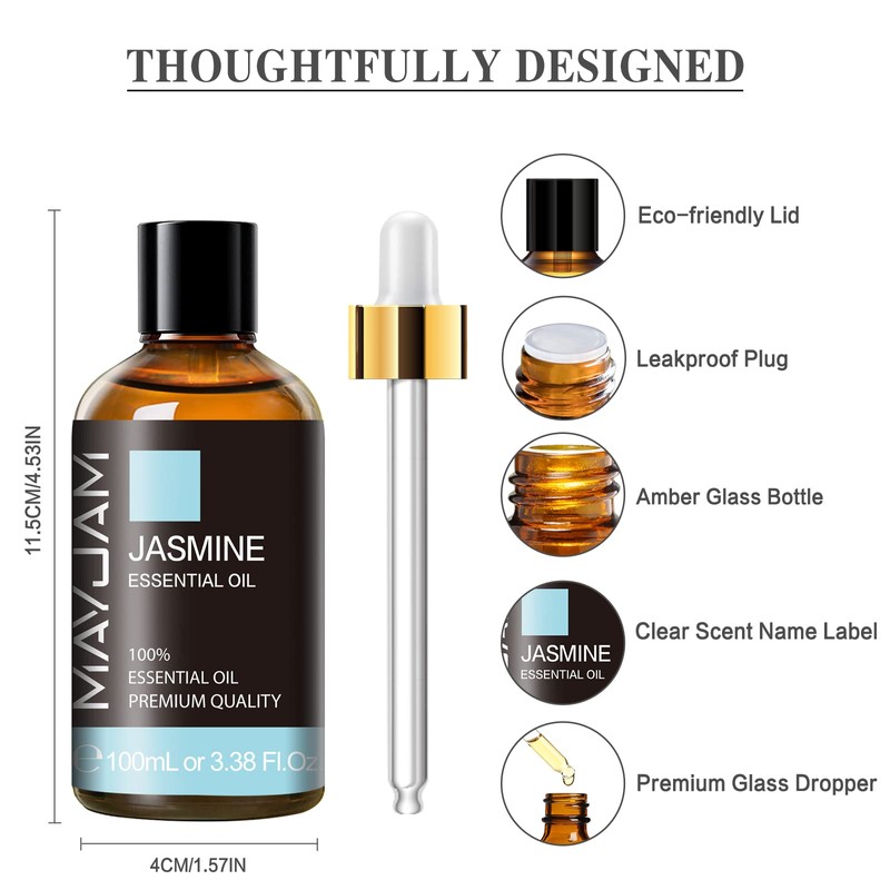 Jasmine Essential Oil with Glass Dropper, MAYJAM Pure Essential Oils