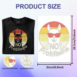 ANATTASOUL Iron on Rhinestone Transfers Alpaca with NO Probllama Glitter Diamante Patch Sequin for Clothes, Large Bling Hotfix Iron On Applique for Clothing Hoodies Dress Shirt DIY Decor Gifts