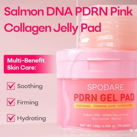 SPODARE Salmon DNA PDRN Collagen Jelly Pads (70ct) - Heart Shaped Gel Toner Pads for Firming, Soothing & Uneven Skin Tone | K-Beauty Anti-Aging Facial Treatment