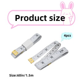 4PCS Body Measuring Ruler Sewing Cloth Tailor Tape Measure Soft Flat 60inch1.5m, Dual-Sided, Large Print, Flexible, Metal Ends