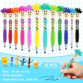 MINISOISO Pack of 12 Funny Retractable Ballpoint Pen Set, Funny Bring Mop Pen, 3 in 1 Ballpoint Pen, Clean Touchscreen Tablet Pen, Funny Pen Novelty Pen for Children, School, Office Beda