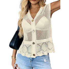 YELAIVP Crochet Tops for Women Summer Knit Sweater Vest Tops Resort Wear for Women Coastal Outfits Boho Vest