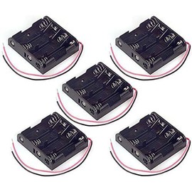Electronix Express 5 Pack AA 4 Battery Holder with Wire Leads, Holds Four AA Batteries, Ideal fo...