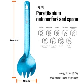 TiTo Bright Colorful Titanium Spork for Outdoor Camping Light Weight Titanium Spoon for Travel Home with Cloth Bag (Blue Spoon)