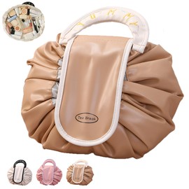 LHLZNB Travel Makeup Bag - Large Cosmetic Bags for Women, Stylish Makeup Organizer & Pouch for All Your Beauty Essentials, Perfect as a Make up Bag or Travel Makeup Organizer (Khaki)