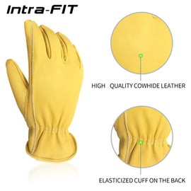 Intra-FIT Water-Resistant Cowhide Leather Driver Gloves Garden Gloves, Perfect for Truck Driving Warehouse Household General Work