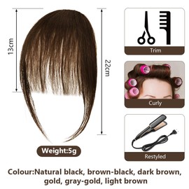 LOPHE Clip in Bangs, Chemical Fiber Hair Clip in Fringe Bangs, Bangs Clip in Hair Extensions, Wispy Bangs Clip with Curved Bangs, Temples Hairpieces for Women (Light Brown)