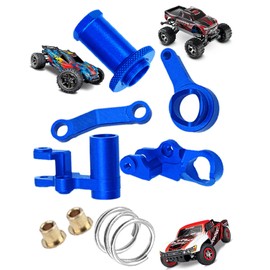 hopsupRC Aluminum Steering Bellcranks Servo Saver Upgrades Part for 1/10 Slash/Rustler/Stampede/Hoss 4x4 VXL 4wd,Drag Link Set w/Bearings Hops Up,Replace #6845X,Navy Blue