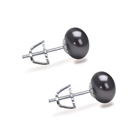 Freshwater Cultured Pearl Earrings Stud AA Graded 9mm Black Stud Earrings for Women with 925 Sterling Silver Settings and Jewelry Gift Box - Orien Jewelry