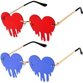2 Pairs Drippy Heart Shaped Sunglasses Rave Festival Glasses Melting Heart Drip Sunglasses for Women and Men