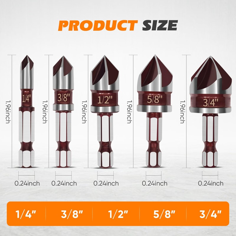 5PCS Countersink Drill Bit Set, 82 Degree Premium HSS Counter