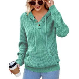 VIMPUNEC 2025 Fall Womens Oversized Hoodies Knit V Neck Sweaters Fashion Casual Pullover Tops Light Green