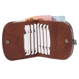 16771 Women's Leather Purse with Clippers Various Colours, Cognac, Standard size, Vintage
