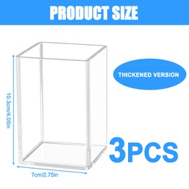Nizirioo Acrylic Pen Holder Desk Transparent: Pack of 3 Acrylic Pen Holder Make Up Brush Holder Stationery Organiser Cup, Pen Holder Brush Container for Desktop Stationery