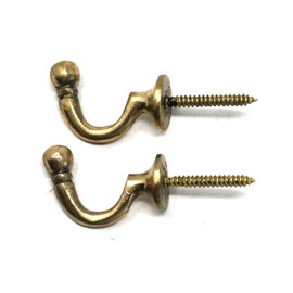 fiXte Ball End Curtain Tie Backs Screw in Hooks Available in Black, Brass, Chrome and Satin Chrome Finishes 40mm - Pack of 2 (Brass)