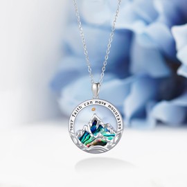 Fuguangju Mustard Seed Necklace 925 Sterling Silver Your Faith Can Move Mountains Necklace Mountain Pendant Necklace Christian Faith Jewelry Gifts for Women Men