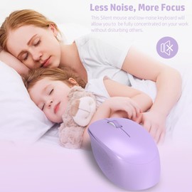 LeadsaiL Purple Wireless Keyboard and Mouse Combo, Full-Sized Ergonomic Computer Keyboard, 2.4GHz USB Cordless Keyboard Silent Mouse Set, 12 FN Shortcuts for Windows MacOS Laptop Computer