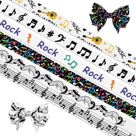 6 PCS Music Notes Ribbons for Crafting, 3/8" Width Grosgrain Ribbons Guitar Rock Ribbon for Gift Wrapping DIY Wedding Birthday Decorations