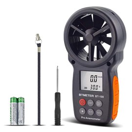 BTMETER BT-100 Digital Anemometer Wind Power Meter, Wind Temperature and Wind Flow Measuring Instrument, Wind Direction Speed Meter, Handheld Simple Wind Speedometer, Drone Fly, Mountain Climbing, Japanese Instruction Manual Included, Energy Saving, Auto Off, Backlight