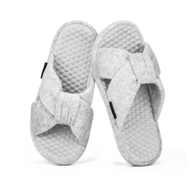 Yoerpe Women's Arch Support Slippers – Memory Foam, Foot Massage Beads, Non-Slip Velvet Indoor/Outdoor Slippers, Ideal Gift for Women,Grey,5-6