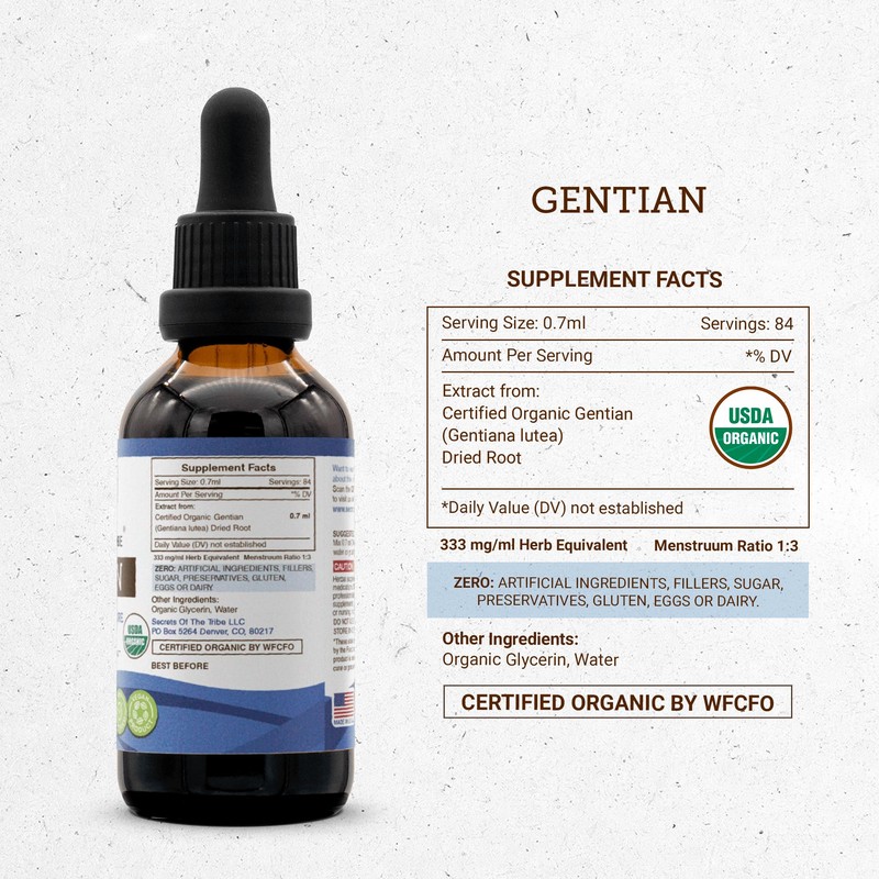 Secrets of the Tribe Gentian USDA Organic | Alcohol-Free Extract,