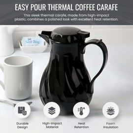 OCS Parts Set of 6 Easy Pour Thermal Coffee Carafes | 10-Inch Insulated Hot and Cold Beverage Pitcher Server for Coffee, Tea, Hot Chocolate and Water | 42-Ounce | Black